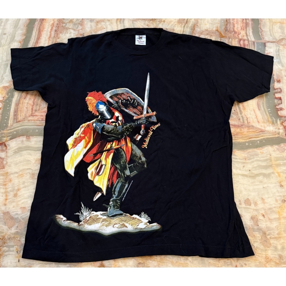 Medieval Times Mens Knight Graphic T-Shirt Black Short Sleeve Crew Neck USA L